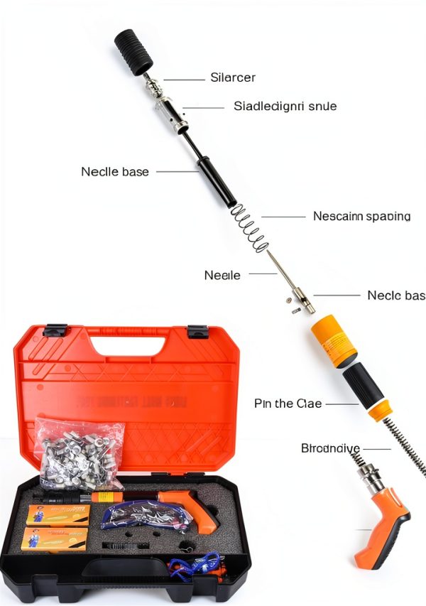 Concrete Nail Gun Kit with 220pcs Nails, Steel Nail Gun, Manual Nail Gun for Concrete, Portable Woodworking Decoration Concrete Nailer Gun, Nail Shooter Gun-4