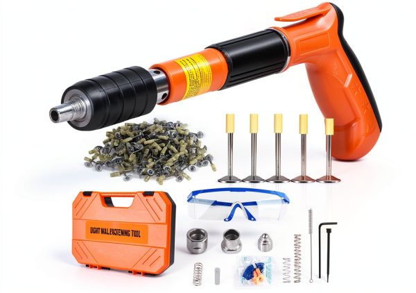 Concrete Nail Gun Kit with 220pcs Nails, Steel Nail Gun, Manual Nail Gun for Concrete, Portable Woodworking Decoration Concrete Nailer Gun, Nail Shooter Gun-0